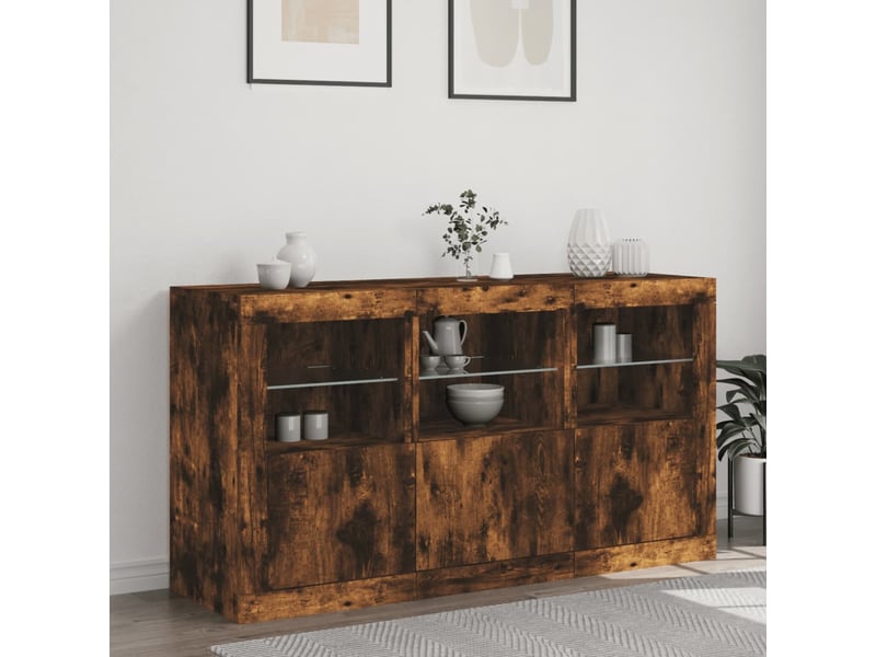  Buffet - bahut - meuble de rangement avec lumières led chêne fumé 123x37x67 cm  - Conforama C