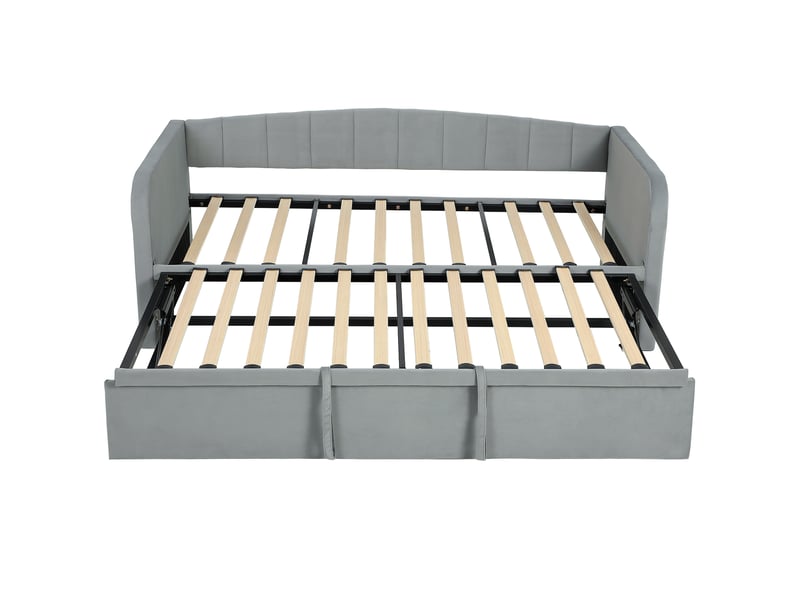 Lit gigogne 90180x190 cm, canapé lit convertible 3 places, tête rembourrée en velours, sommier à lattes en bois, gris - Conforama B