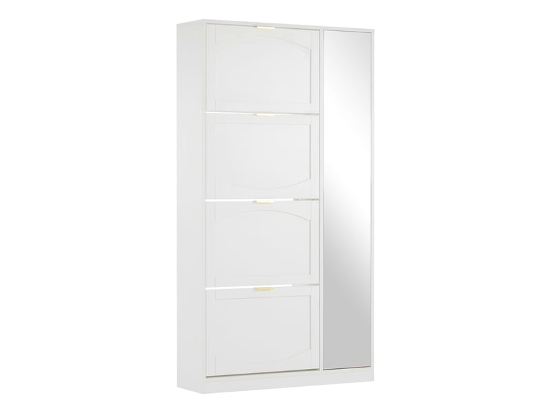 Meuble à chaussures oslo blanc 80x24x147 cm, miroir, 4 abattants &amp; étagère réglable derrière miroir  - Conforama D