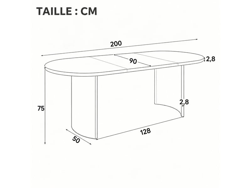  Table à manger 200 x 90 cm couleur chêne, pour 6 à 8 personnes, plateau ovale aux angles arrondis  - Conforama C