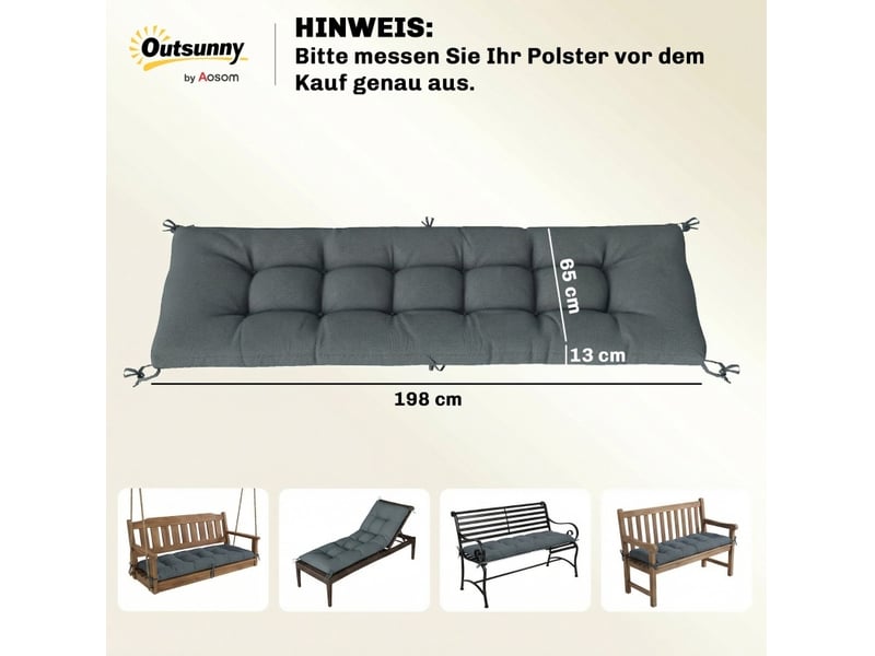  Coussin de chaise longue 198x65x13 cm avec sangles gris foncé  - Conforama E