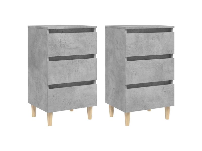  Lot de 2 tables de chevet - cabinet de chevet - table de nuit avec pieds en bois gris béton 40x35x69cm  - Conforama A