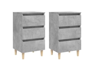 Lot de 2 tables de chevet - cabinet de chevet - table de nuit avec pieds en bois gris béton 40x35x69cm