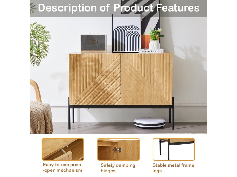  Buffet avec étagère réglable, cadre métal, pour salon en panneaux de particules 100×40×75 cm naturel  - Conforama C