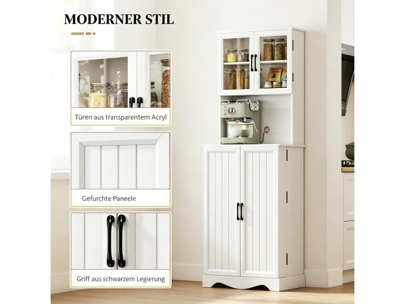  Buffet haut de cuisine 4 portes avec passe-câbles blanc 60 x 39.5 x 179.6 cm T5828S00074 - Conforama E