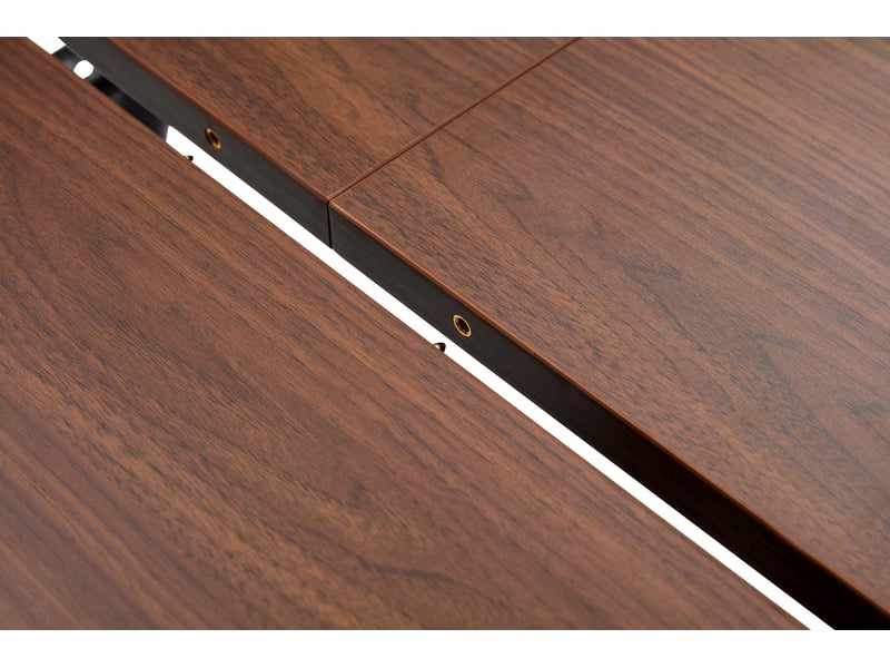  Table à manger extensible moderne - ronde à ovale - plateau accents dorés, pieds, gain de place - métal, mdf - noyer Bubbly - Conforama E