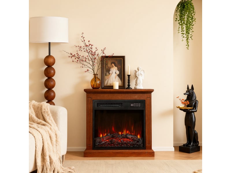 Homavo 18'' cheminée électrique, flamme 3d, télécommande, minuterie, sécutité surchauffe, meuble brun inclus - Conforama B
