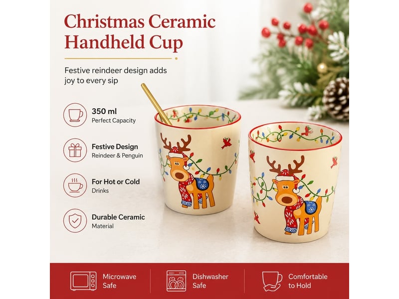  Mug en céramique, renne et pingouin, 350 ml  - Conforama C