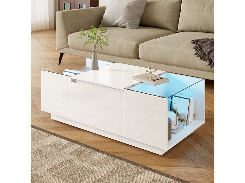  Table basse rectangulaire blanc avec 2 tiroirs - 50x105 cm led panneau de particules table basse blanc - Conforama E