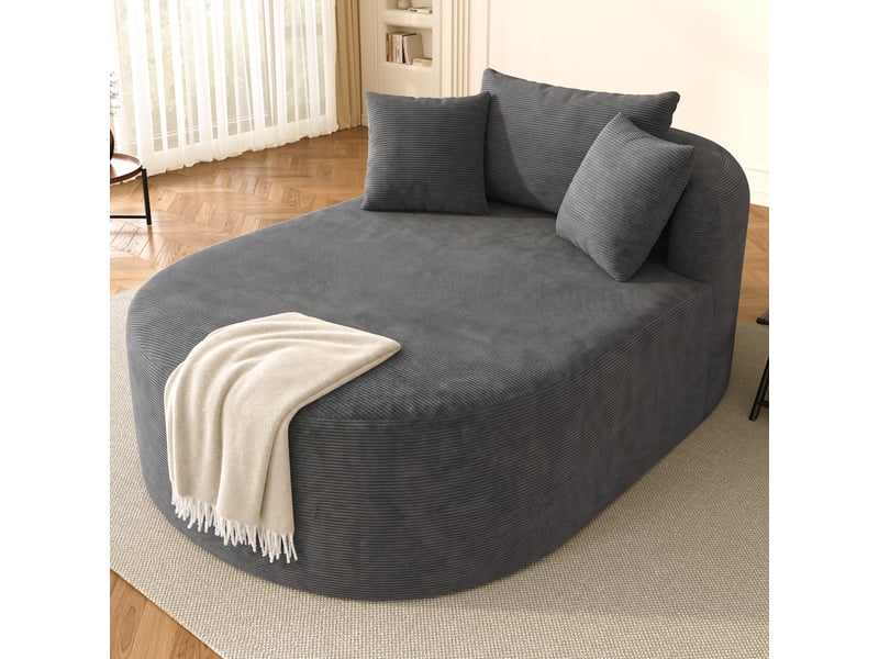  Fauteuil relax ovale à assise profonde  - sans montage, velours côtelé gris foncé 170 × 112,5 × 83 cm  - Conforama B