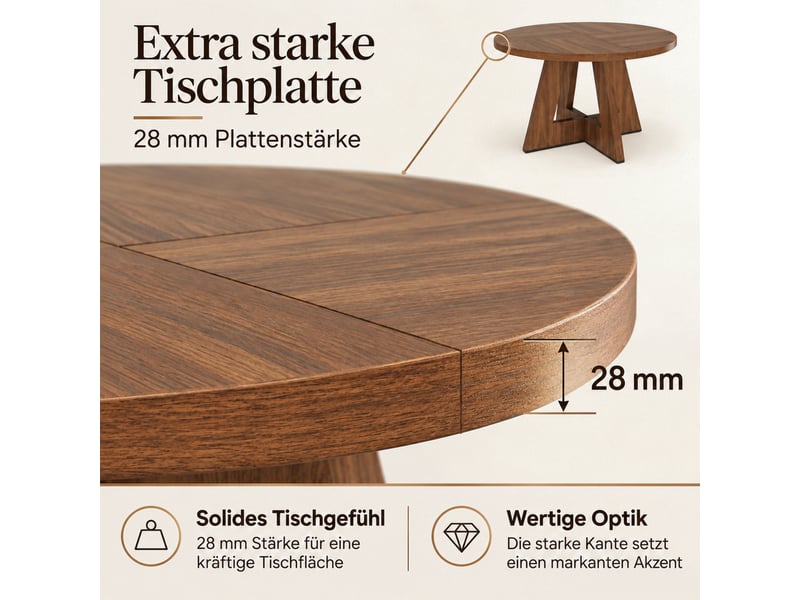  Table à manger ronde 120x120x75cm pour 4 à 6 personnes, design classique, style scandinave minimaliste, noyer, sans chaises evarich - Conforama D