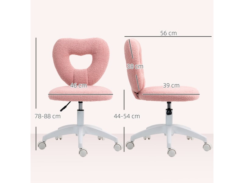  Chaise de bureau pivotante 45x56x78-88cm - dossier en forme de cœur  - hauteur réglable - peluche - rose  - Conforama C