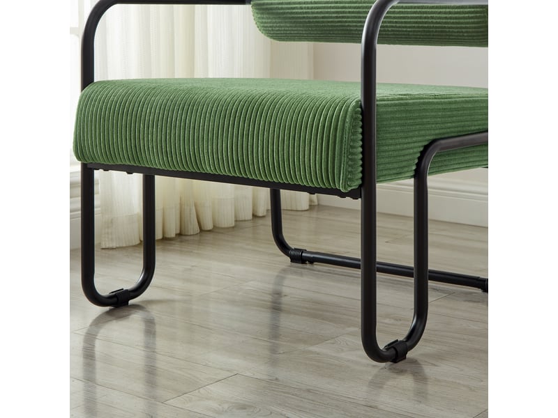  Fauteuil en velours côtelé vert, piètement en métal noir W3915P460808 - Conforama E