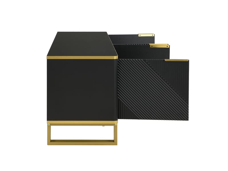  Meuble tv bas 160 x 37,5 x 48 cm – 4 portes – design géométrique moderne et rangement pratique  - Conforama E
