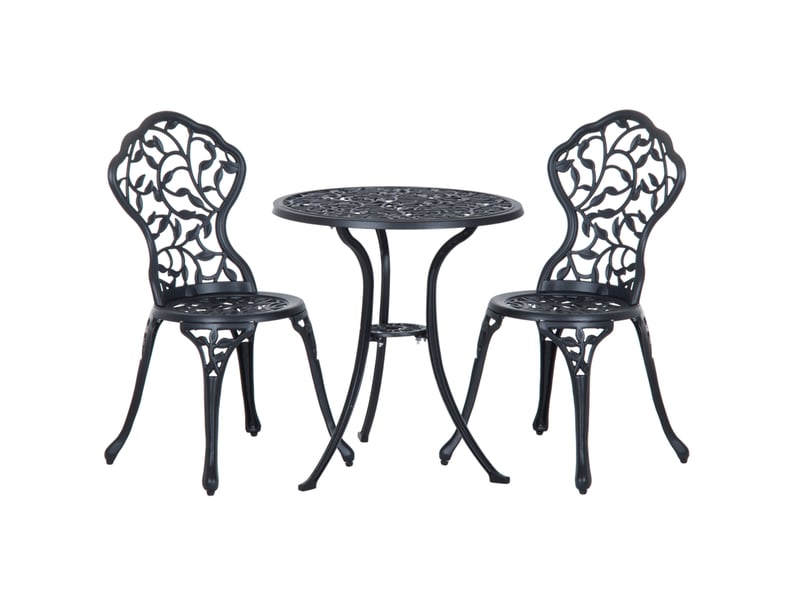  Salon de jardin 2 personnes avec table et 2 chaises, aluminium noir, balcon, jardin, terrasse  - Conforama A