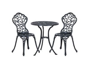 Salon de jardin 2 personnes avec table et 2 chaises, aluminium noir, balcon, jardin, terrasse