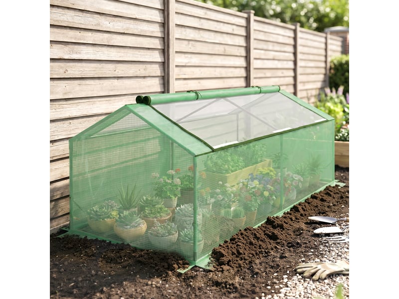 Petite serre pour jardin et balcon avec fenêtres et bâche en pe, 180 x 90 x 70 cm, verte - Conforama D