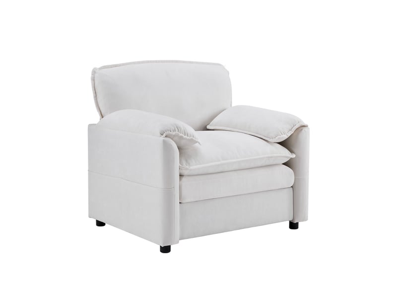  Fauteuil rétro en chenille blanc - 96x92x90cm - canapé individuel avec poches de rangement latérales pour salon et chambre - blanc  - Conforama A