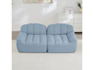 Canapé droit coquille 2 places bouclette bleu – 210 x 104 x 79 cm