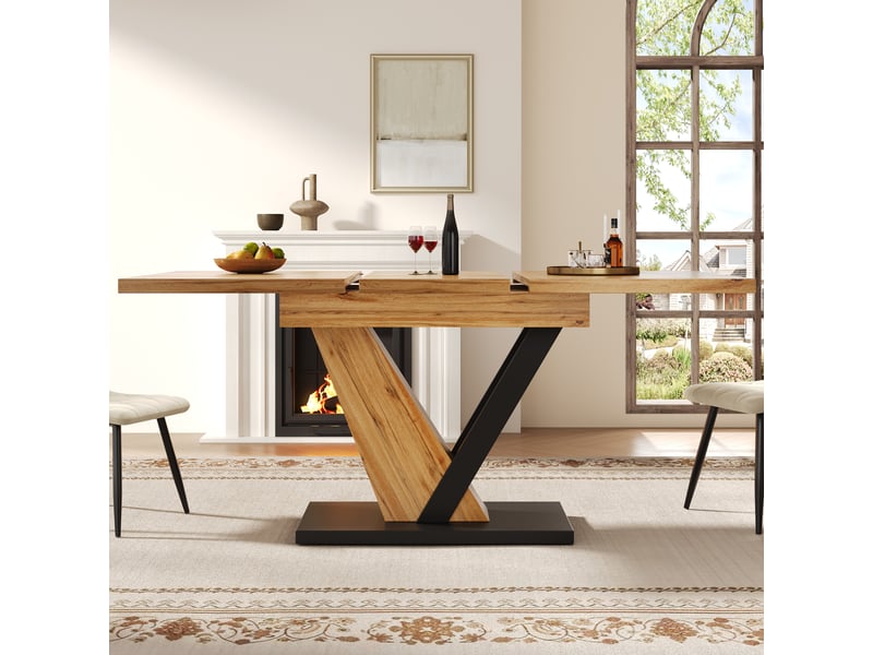  Table à manger extensible 120-160x75 cm pour 4 à 6 personnes, plateau mdf effet bois, rails métalliques verrouillables, pieds renforcés réglables  - Conforama C