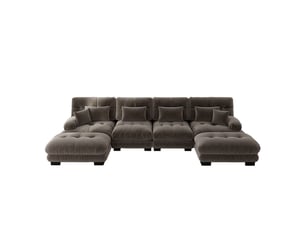 Canapé modulable en u 4 places avec ottomane en tissu marron