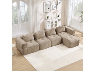Canapé modulable, canapé 4 places, en tissu, avec pouf, pour salon, mobilier pour espace de vie, adapté à l'espace de vie