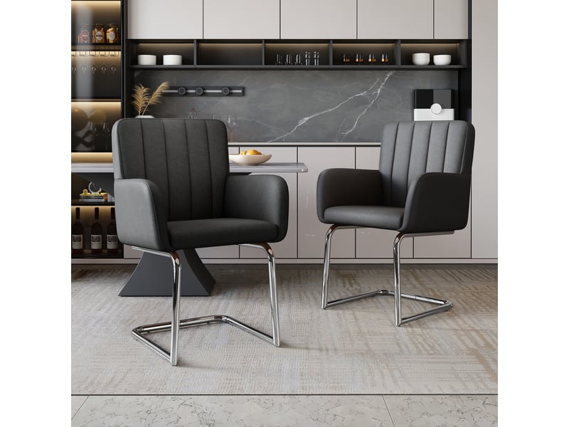  Chaises de salle à manger lot de 6 à dossier ergonomique  - pieds métal en z, similicuir noir  - Conforama C
