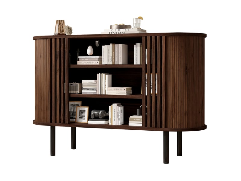  Buffet et enfilade avec 3 niches ouvertes et 4 pieds réglables, pour salon, salle à manger, mdf, noyer, 120 × 40 × 80 cm  - Conforama A