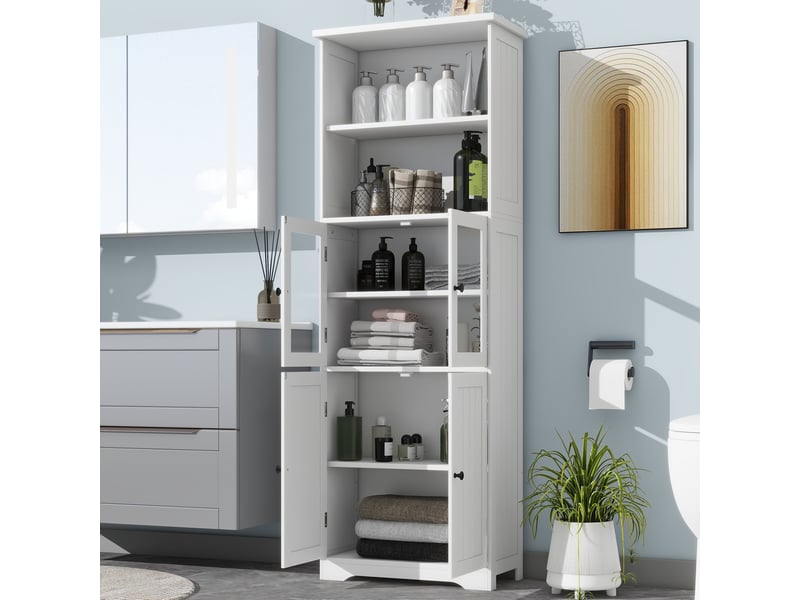  Meuble de salle de bain 57,4x28,4x162,5 cm blanc avec 4 portes mdf  - Conforama C