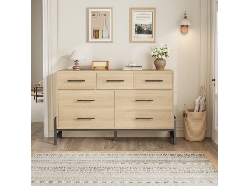  Commode indépendante 7 tiroirs 132 cm - armoire de rangement spacieuse en bois avec pieds métal - pour chambre, salon, entrée PHO_34V6WM8Q - Conforama B