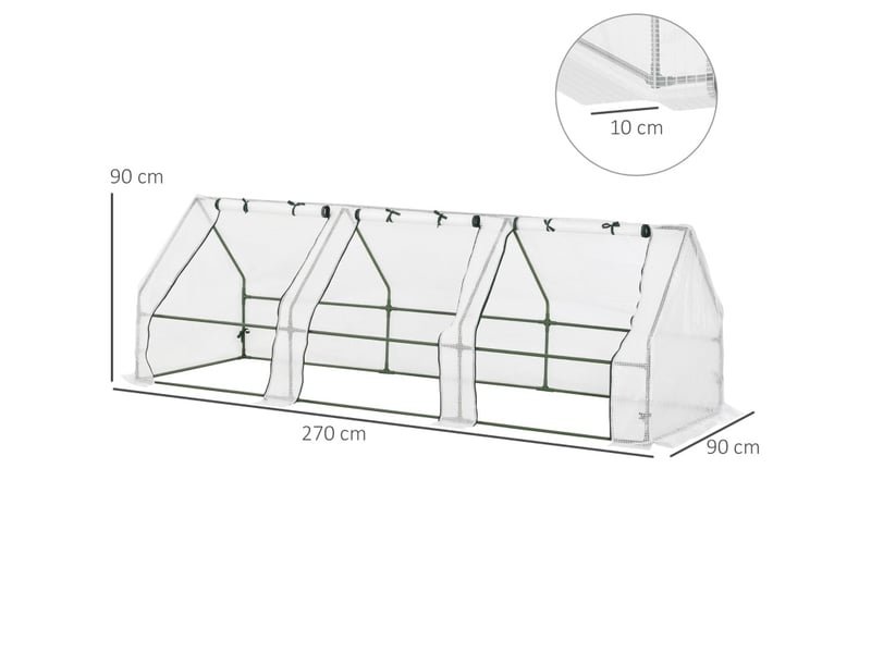  Serre 270x90x90 cm 3 fenêtres enroulables métal blanc  - Conforama E