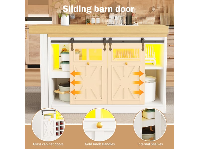  Table extensible avec rangement, plateaux pivotants et led pour cuisine en mdf 120-197×40×72 cm blanche  - Conforama C