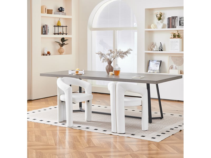  Lot de 2 chaises de salle à manger avec accoudoirs en velours beige  - Conforama W