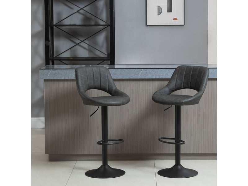  Ensemble de 2 tabourets de bar réglables en hauteur avec repose-pieds en similicuir  - Conforama C