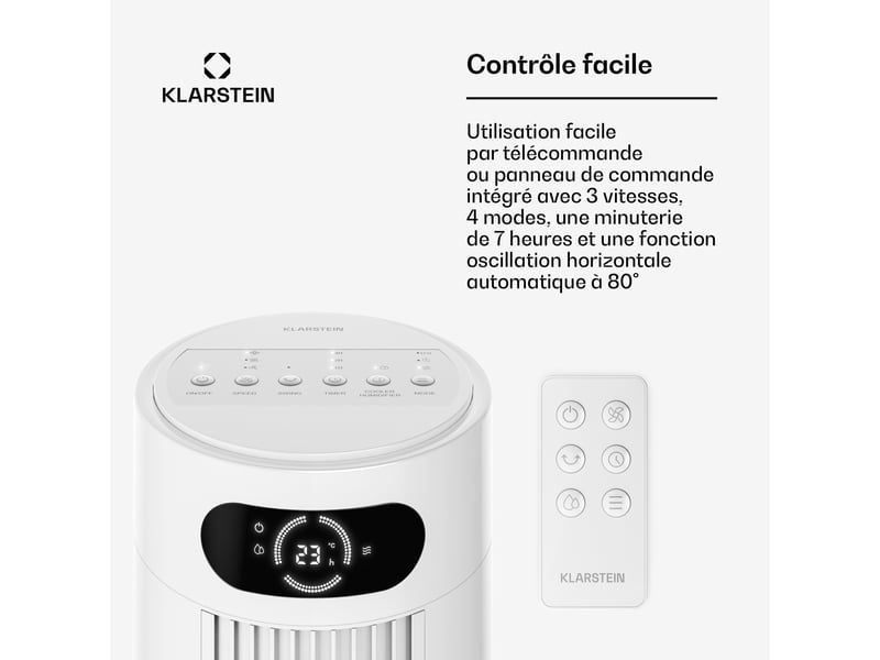 Klarstein frost rafraîchisseur d'air 200 m³h 7l 20 m² 2 packs de refroidissement 4 modes 45w blanc  - Conforama D