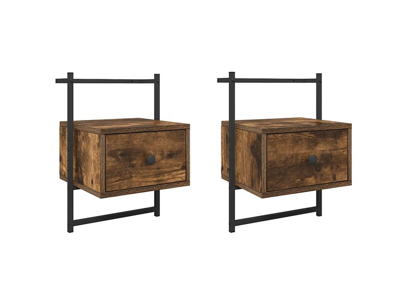 Lot de 2 table de chevet - cabinet de chevet - table de nuit murale chêne fumé 35x30x51 cm  - Conforama A