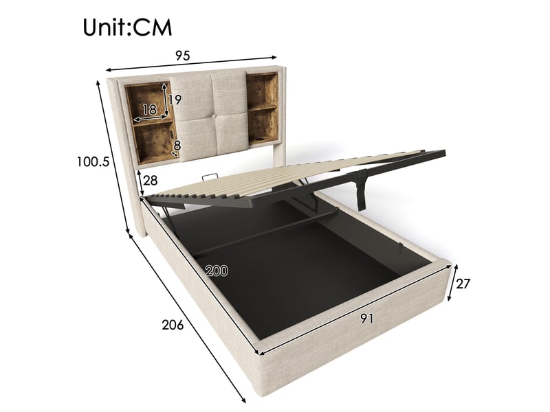  Modenvie lit coffre 90x200 cm - chargement sans fil, ports usb et usb-c, sans matelas - naturel  - Conforama C