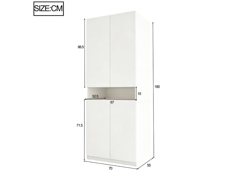  Armoire 2 portes 70x55x180 cm blanche avec niche led et penderie  - Conforama C