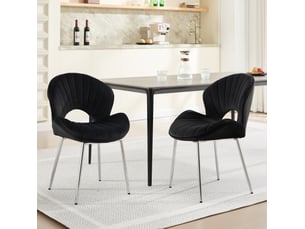 Lot de 2 chaises de salle à manger en velours noir, pieds métalliques argentés, sans accoudoirs