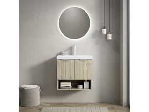 Meuble sous vasque mural avec 2 portes et étagère ouverte, vasque en céramique, salle de bain, 62×39×61 cm