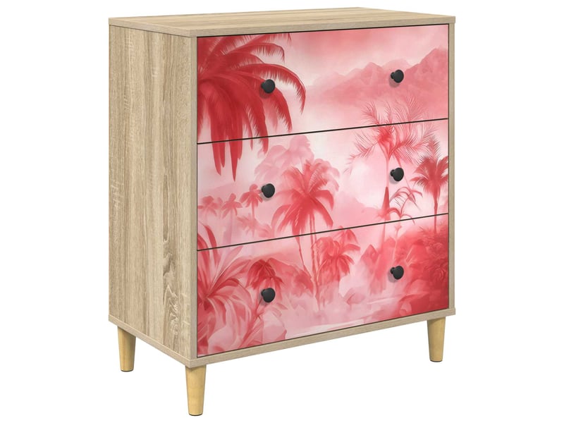  Commode chambre, meuble de rangement aachen imprimé palmier rose 66 x 36,5 x 75 cm sonoma  - Conforama A