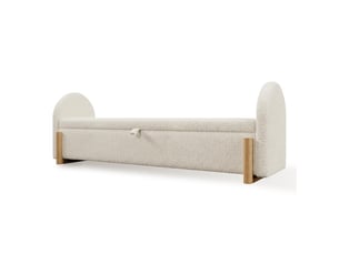 Banc coffre de lit avec rangement tissu bouclé blanc 146x47x61 cm