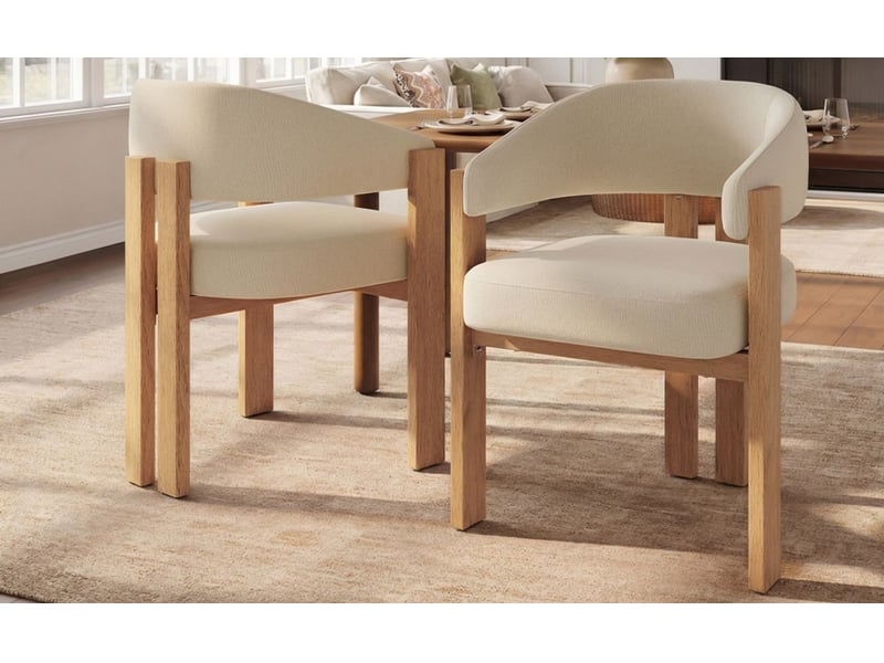  Chaise de salle à manger lot de 2, assise épaisse chaise rembourrée, dossier ergonomique, pieds fer aspect bois, facile d'entretien  - Conforama B