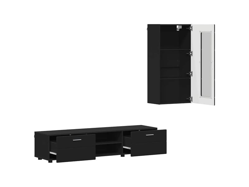  Ensemble meuble tv - banc tv - meuble de rangement florin 3 pcs noir bois d'ingénierie  - Conforama E