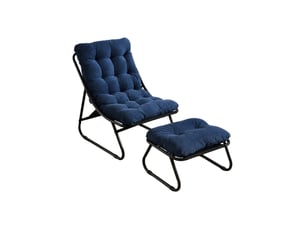 Fauteuil de jardin avec repose-pieds,65x78x86 cm,avec coussin,acier,noir et bleu marine