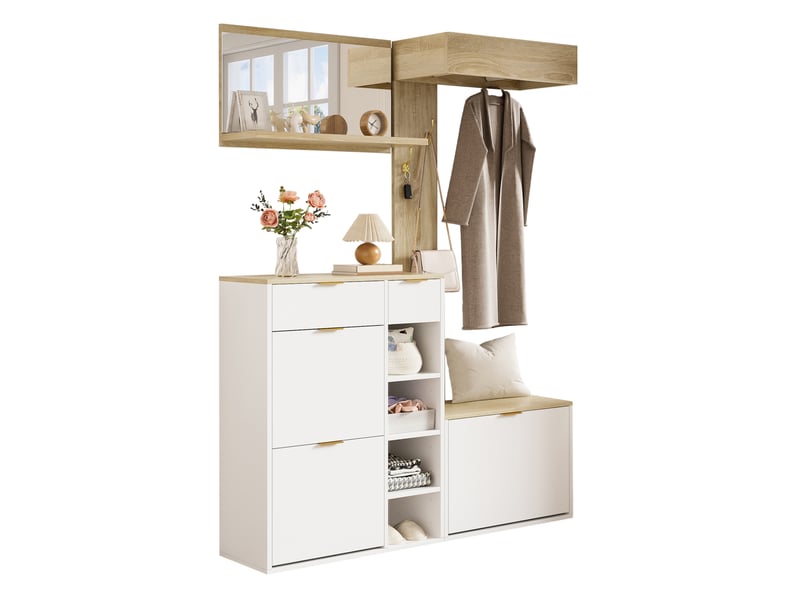  Meuble à chaussures en bois clair bicolore de 130 cm de large, avec 2 tiroirs  - Conforama A