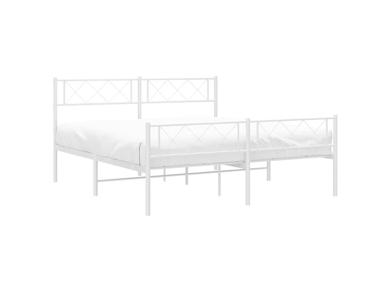  Lit double- lit adulte -  cadre de lit métal sans matelas et pied de lit blanc 135x190 cm  - Conforama C