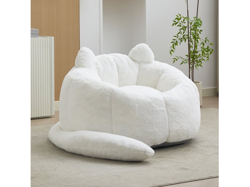  Fauteuil chat modenvie adulte en velours blanc 112 x 112 x 77 cm avec rembourrage en mousse et fibres  - Conforama D