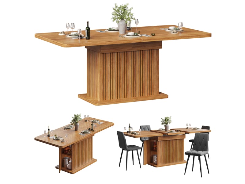 Table à manger extensible 120-160cm table à manger 6 personnes rectangulaire moderne avec rangement caché, marron foncé - Conforama A