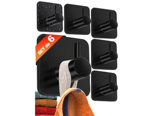 Crochet adhésif mural noir 6 pièces - porte serviette salle de bain, accroche torchon cuisine, portemanteau autocollant acier inox